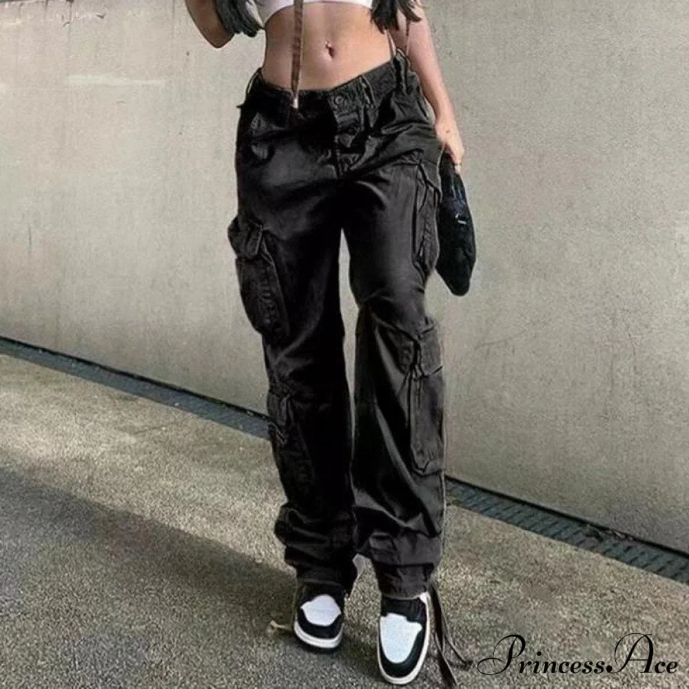 Streetwear Pockets Wide Leg High Waist Straight Trousers - Image 9