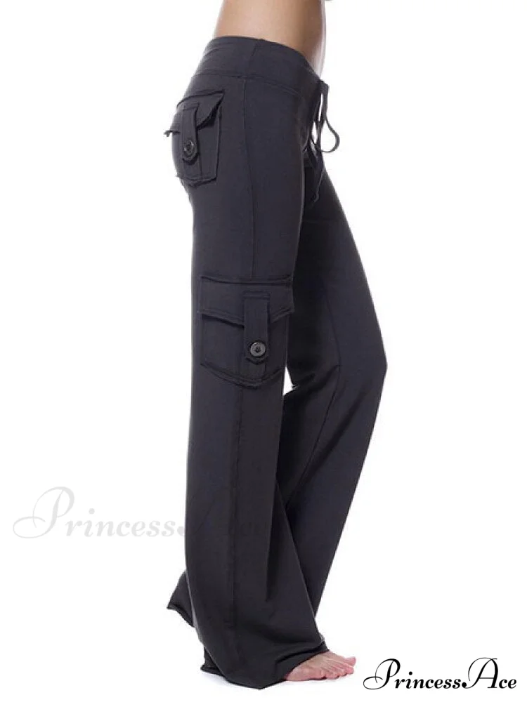 Solid Color Cargo Jogger Drawstring Elastic Waist Trousers - Image 3