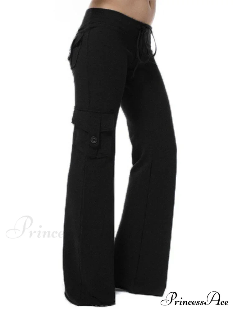 Solid Color Cargo Jogger Drawstring Elastic Waist Trousers - Image 5