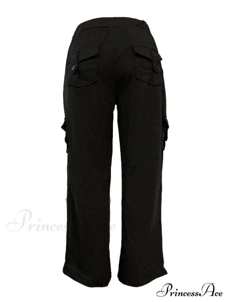 Solid Color Cargo Jogger Drawstring Elastic Waist Trousers - Image 8