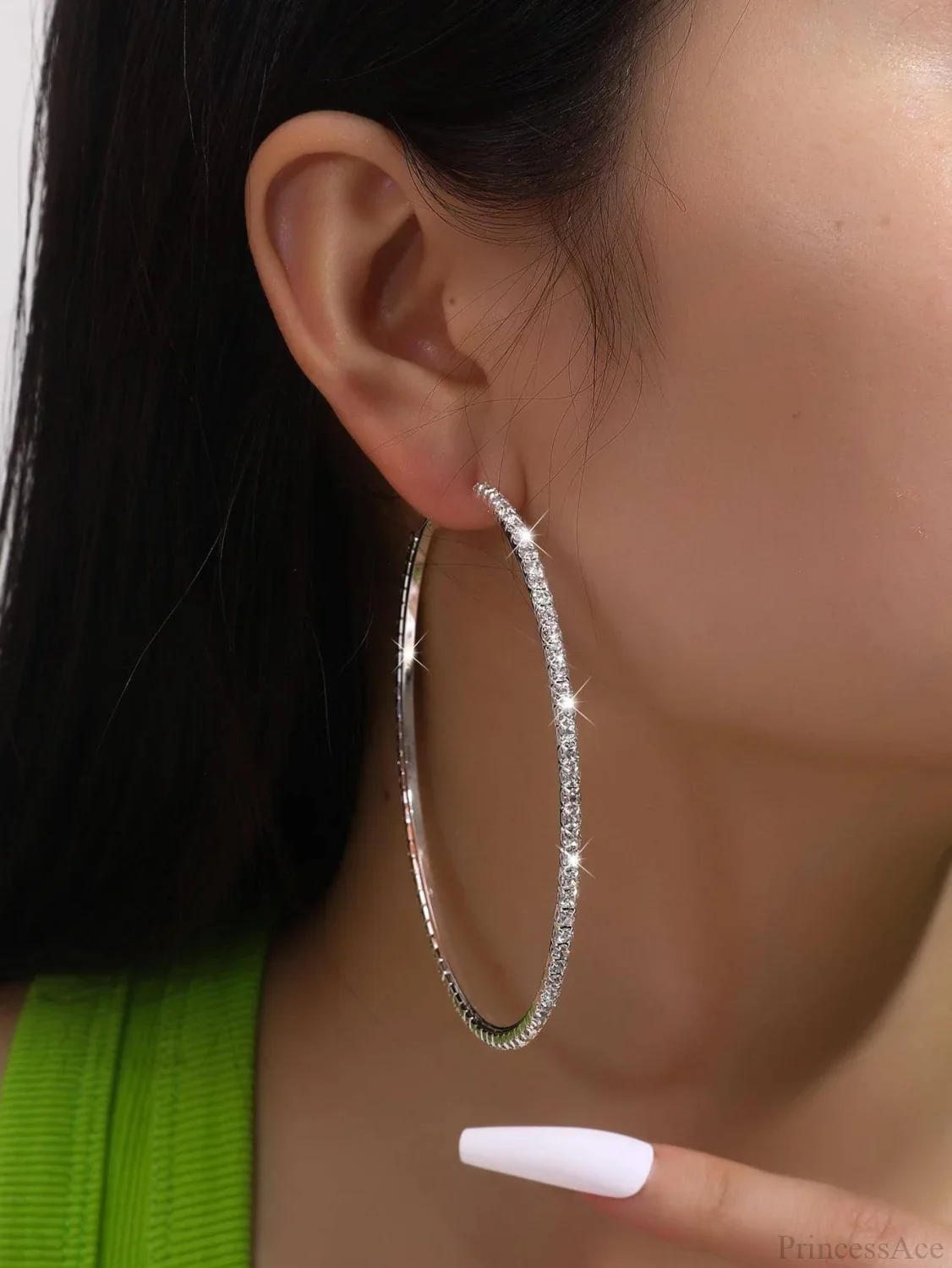 Minimalist Rhinestone Inlaid Chunky Hoop Earrings - Image 3