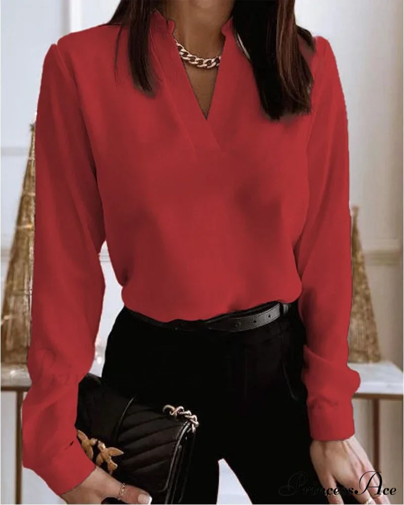 Office Lady Chain Printed Pullover Blouse - Image 14