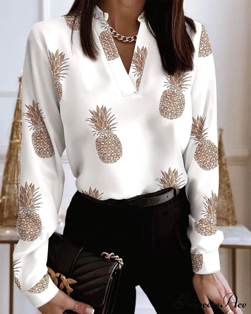 Office Lady Chain Printed Pullover Blouse - Image 19
