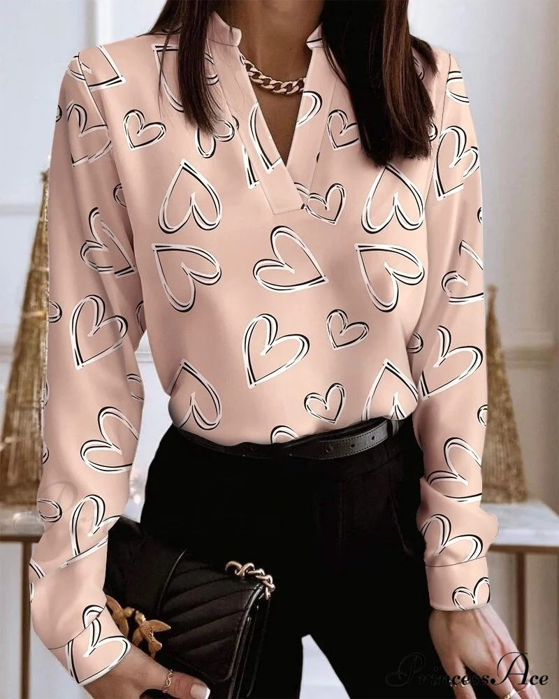 Office Lady Chain Printed Pullover Blouse - Image 21
