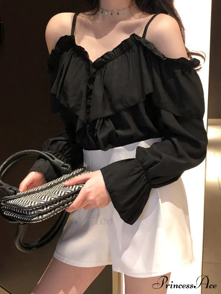 Casual Loose Spaghetti Strap Flare Sleeve Ruffles Tops - Image 3