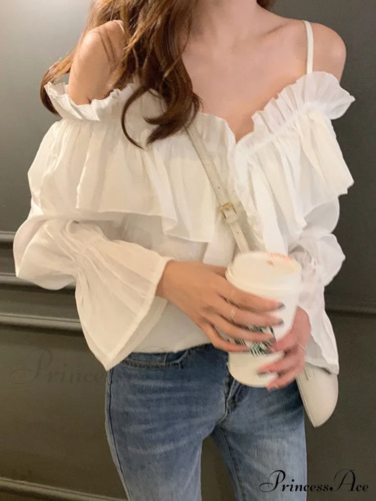 Casual Loose Spaghetti Strap Flare Sleeve Ruffles Tops - Image 4