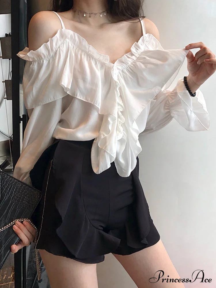 Casual Loose Spaghetti Strap Flare Sleeve Ruffles Tops - Image 7