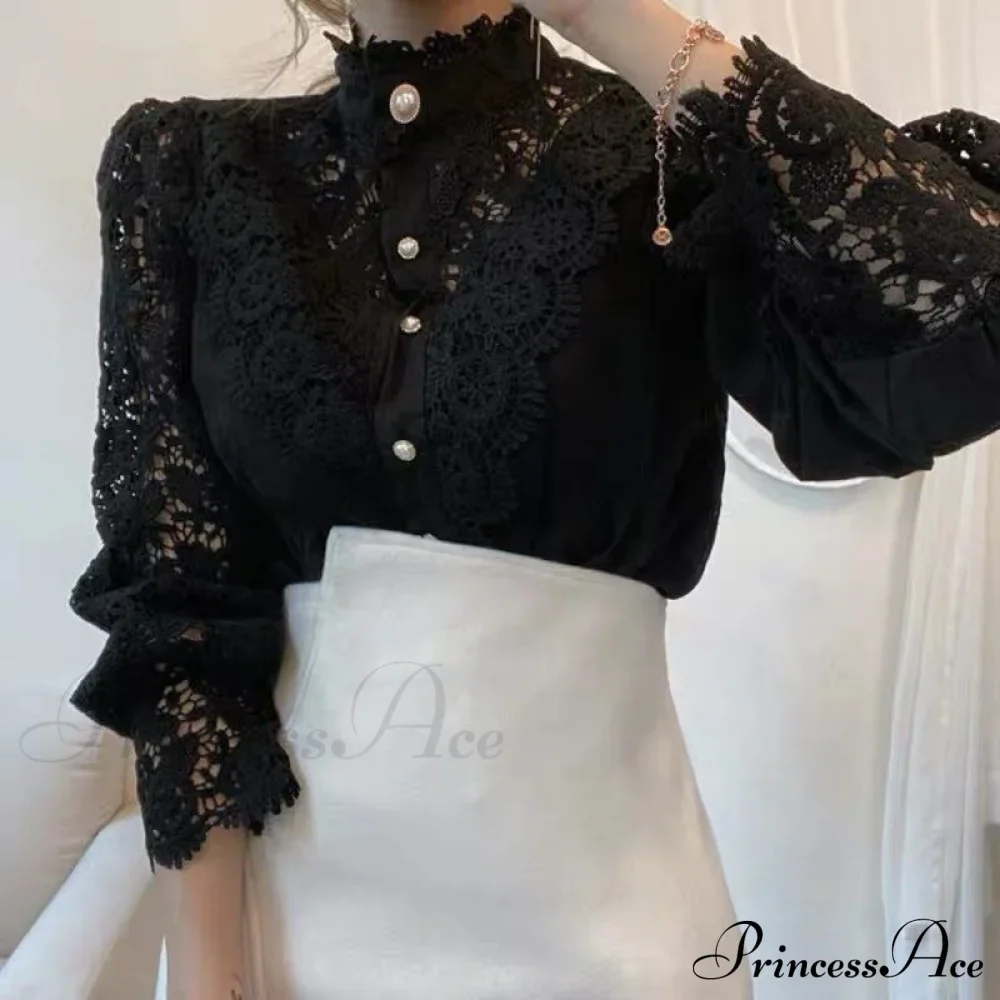Solid Button Stand Collar Plus Size Blouse - Image 11