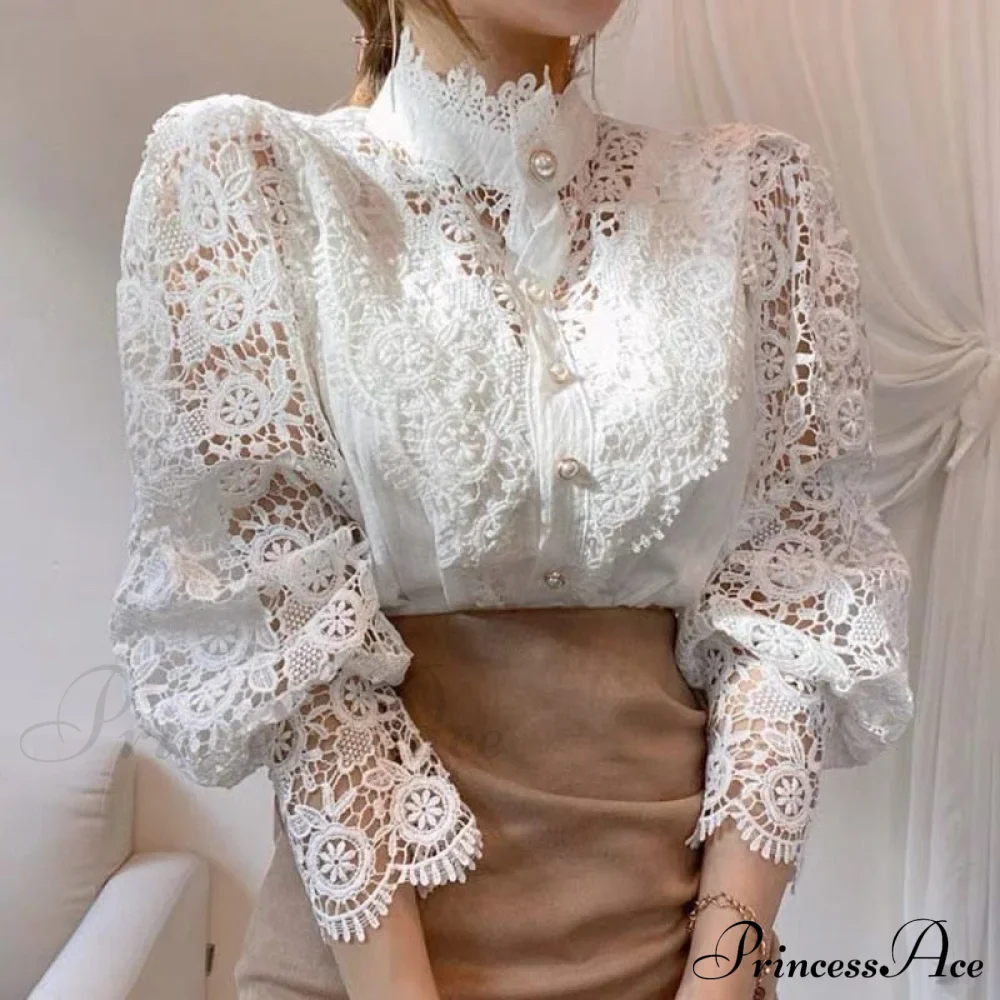 Solid Button Stand Collar Plus Size Blouse - Image 12