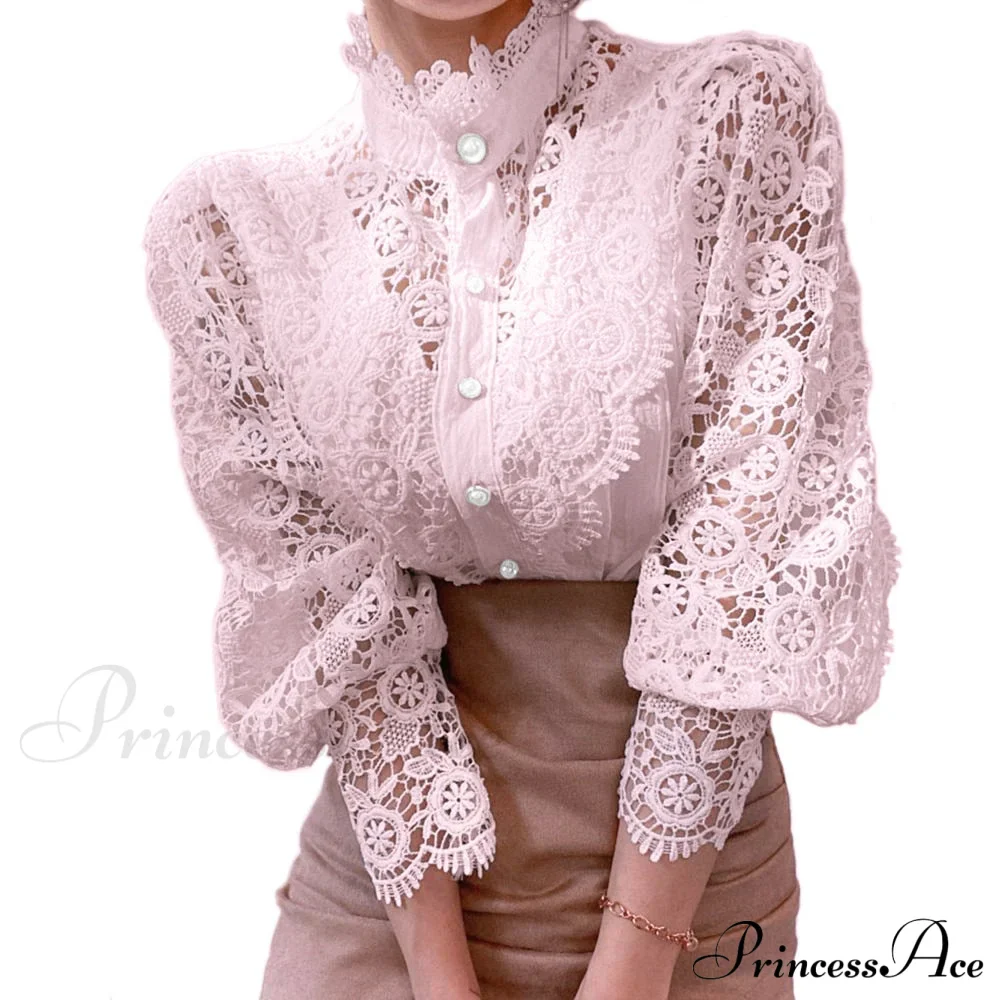 Solid Button Stand Collar Plus Size Blouse - Image 8