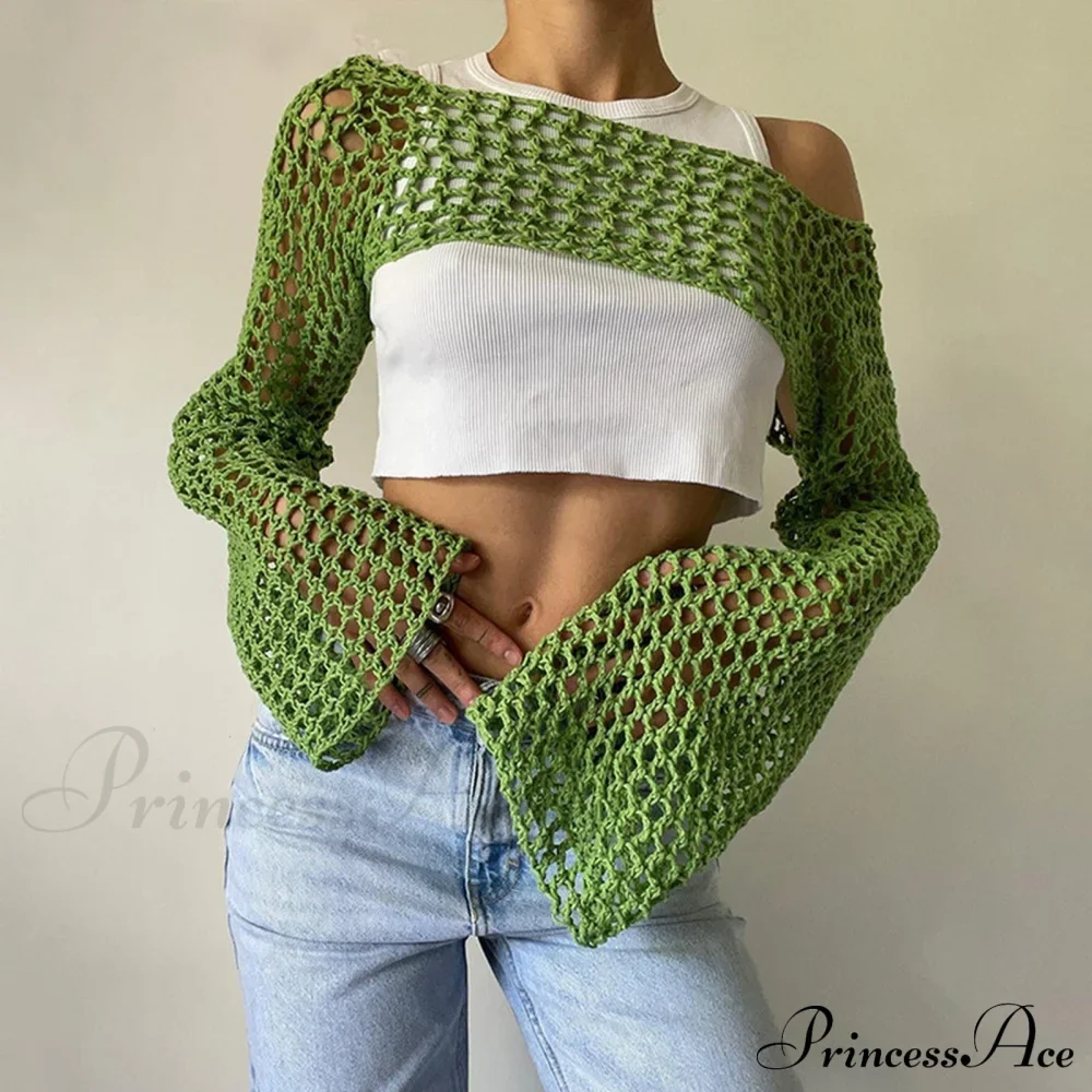 Summer Sexy Long Sleeve Smock Knitted Crop Top