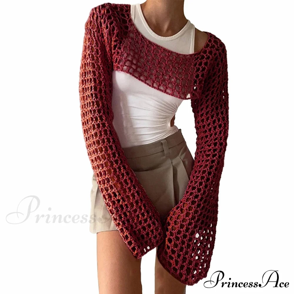 Summer Sexy Long Sleeve Smock Knitted Crop Top - Image 10
