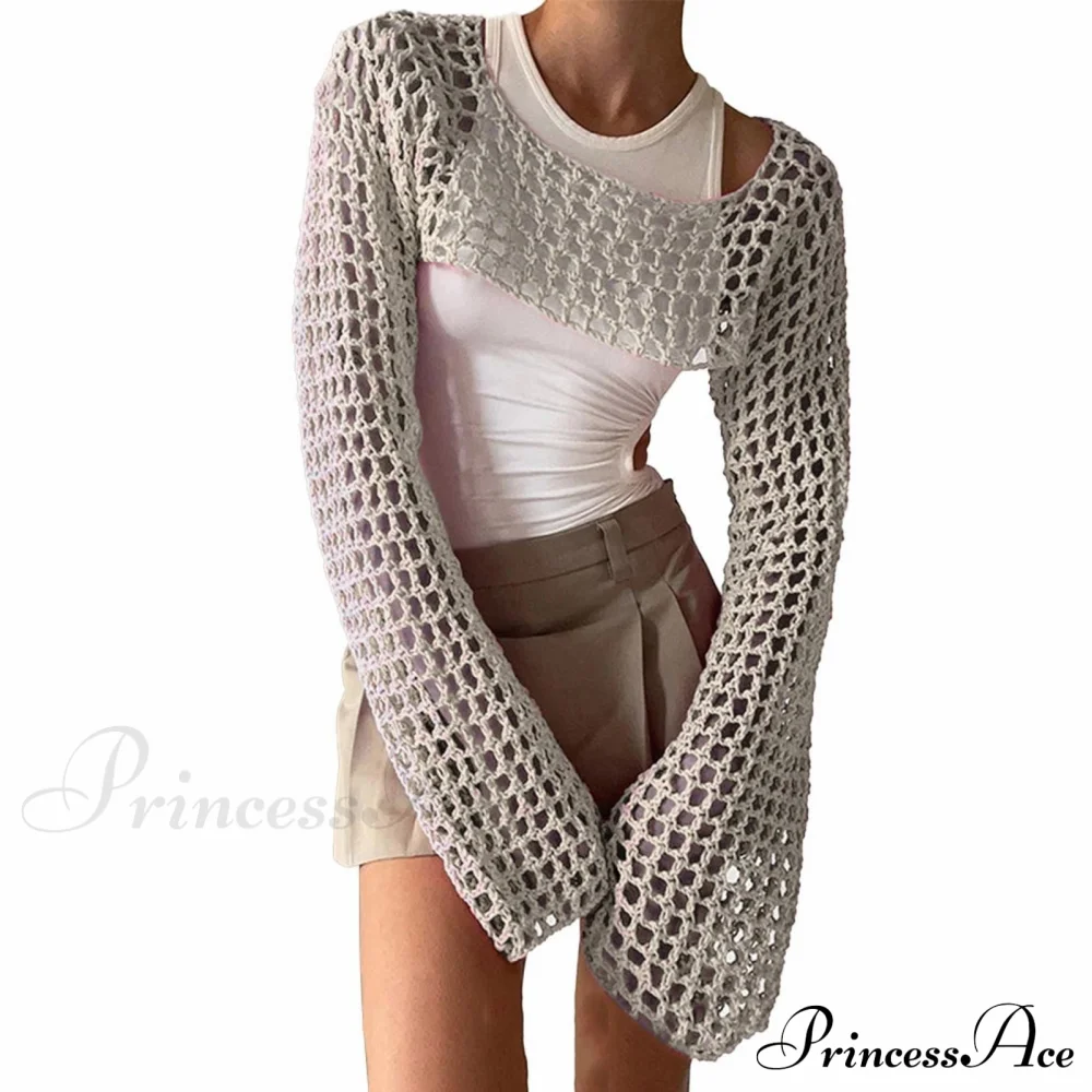 Summer Sexy Long Sleeve Smock Knitted Crop Top - Image 11