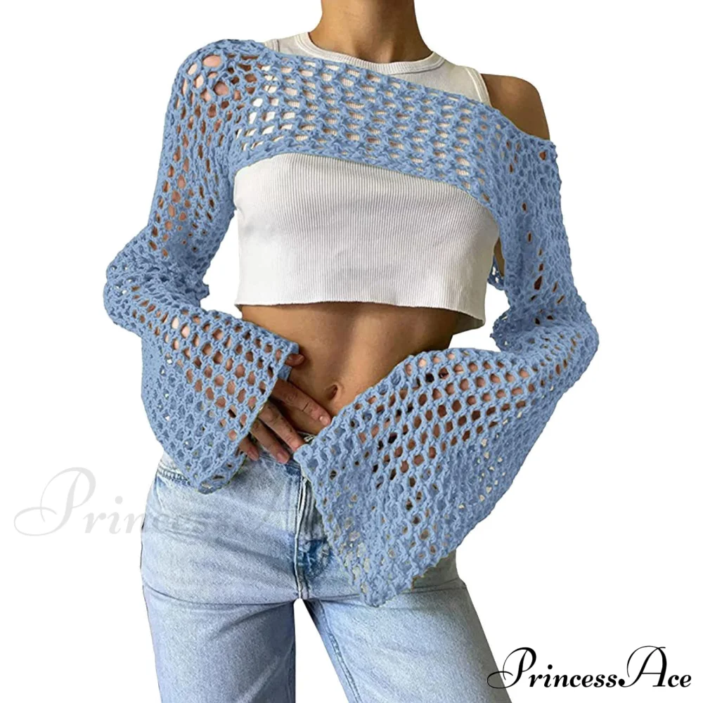 Summer Sexy Long Sleeve Smock Knitted Crop Top - Image 12