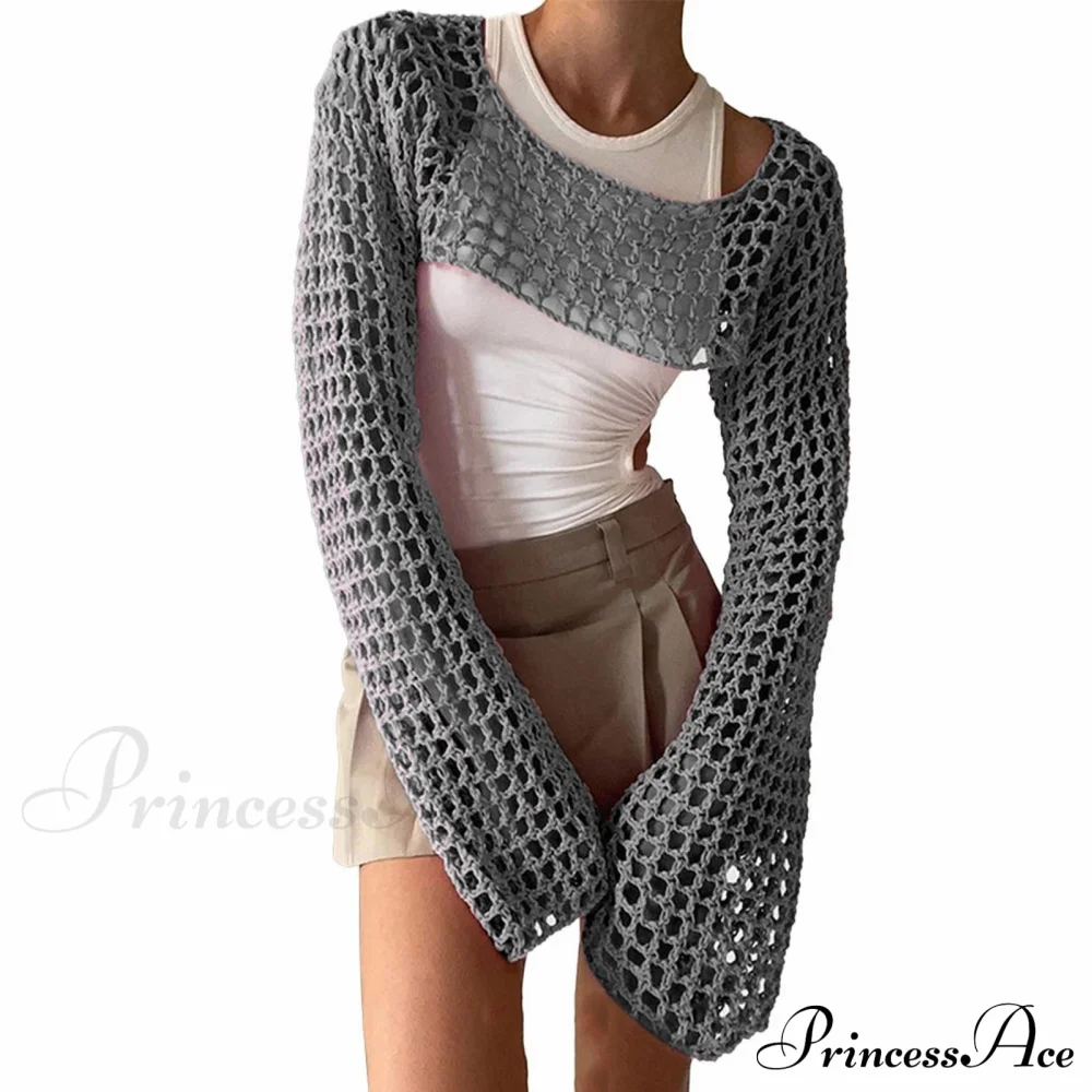 Summer Sexy Long Sleeve Smock Knitted Crop Top - Image 14