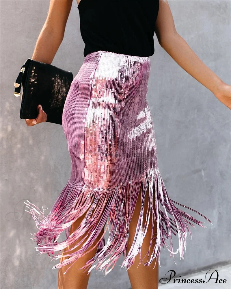 Sequin Tassel Tight Midi Skirt - Image 8