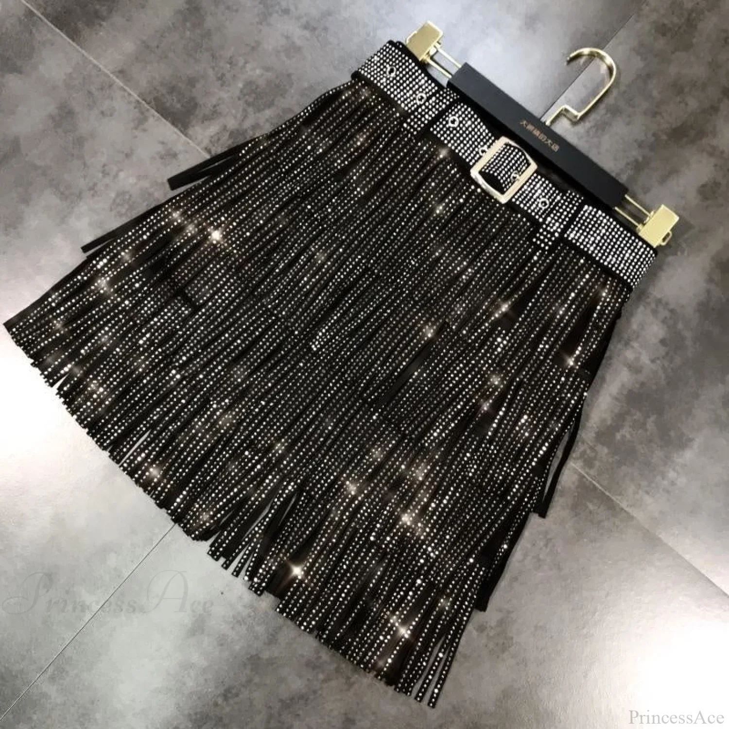 Rhinestones Tassel  High Waist Belt Skirt - Image 3