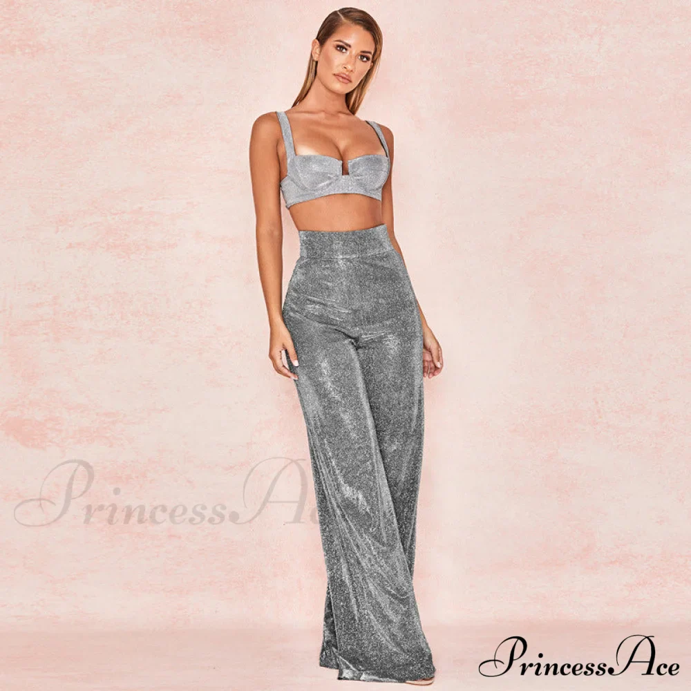 Wide Leg High Waist Vintage Bright Silk Casual Pants