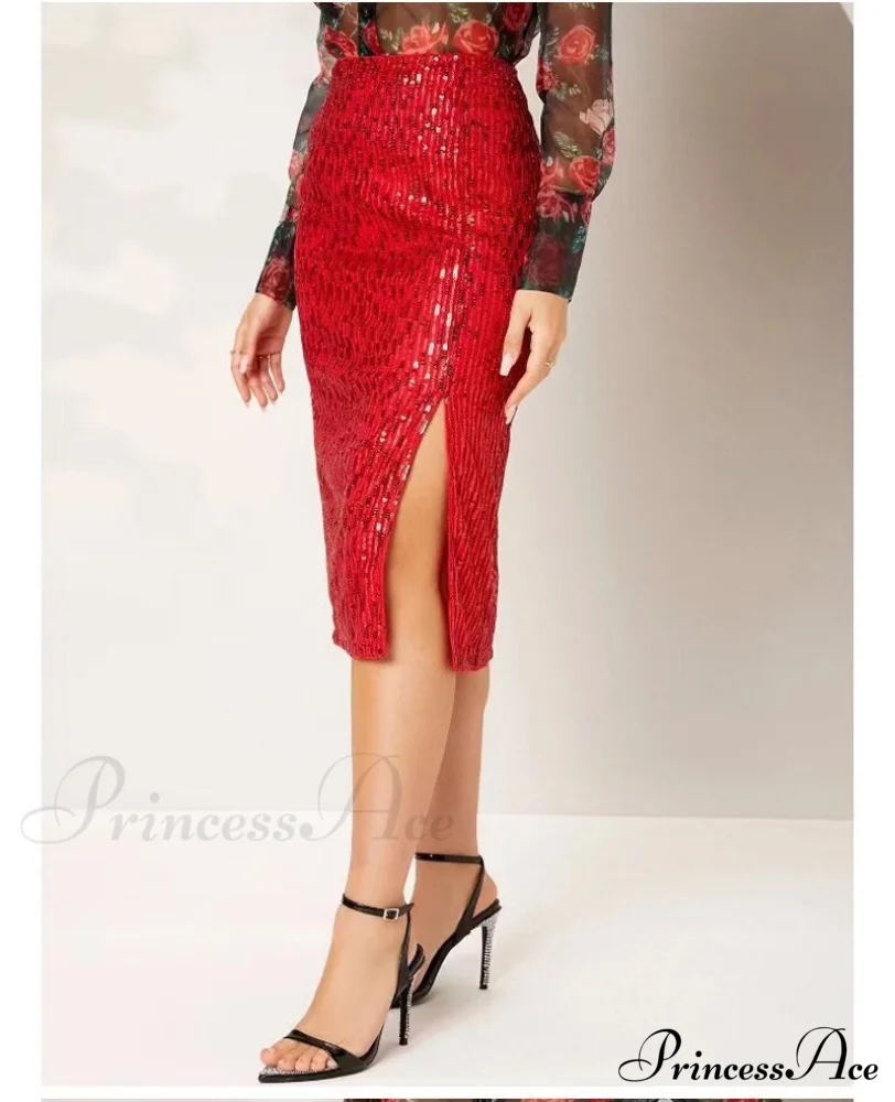 Side Slit Solid Color Tight Over Knee Slim Skirt - Image 8