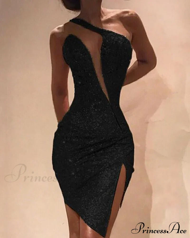 One Shoulder Cut Out Slit Bodycon Sequin Dress - Image 9