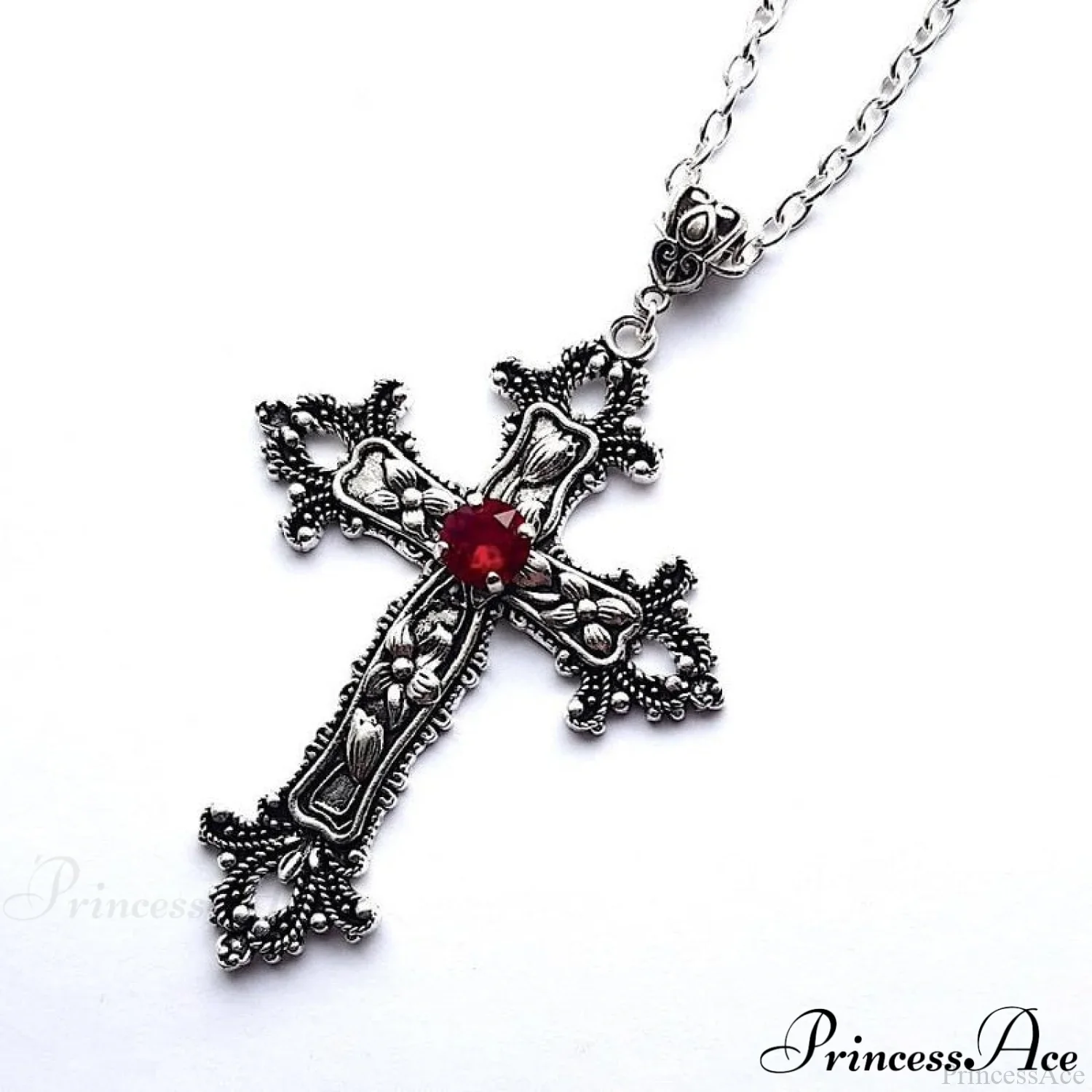 Large Detailed Cross Drill Pendant Jewel Necklace - Image 2