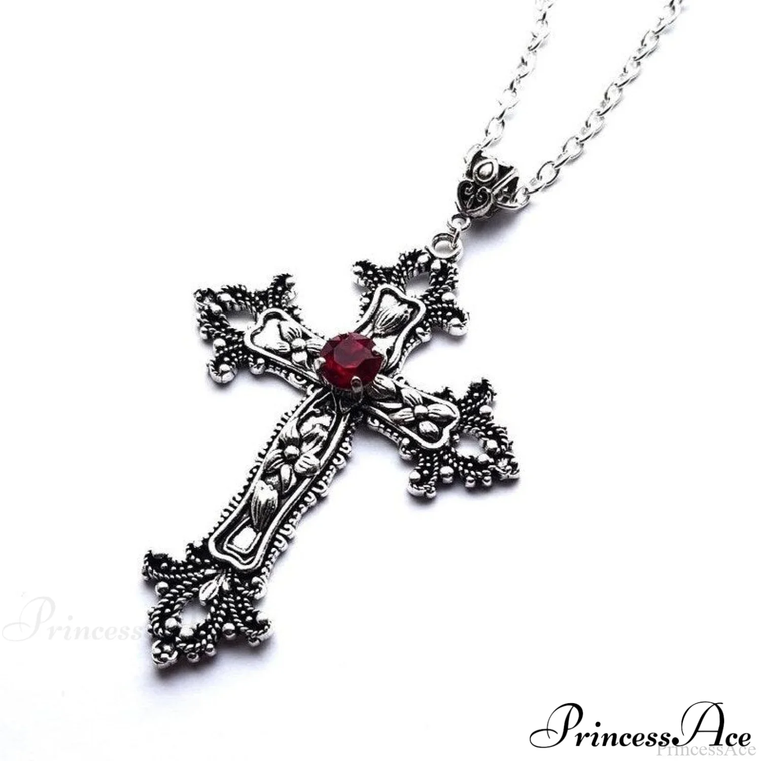 Large Detailed Cross Drill Pendant Jewel Necklace - Image 9