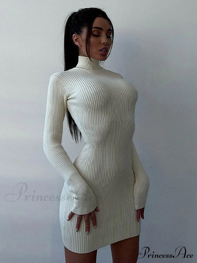Elegant Solid Bodycon Long Sleeve Sweater Dress - Image 2