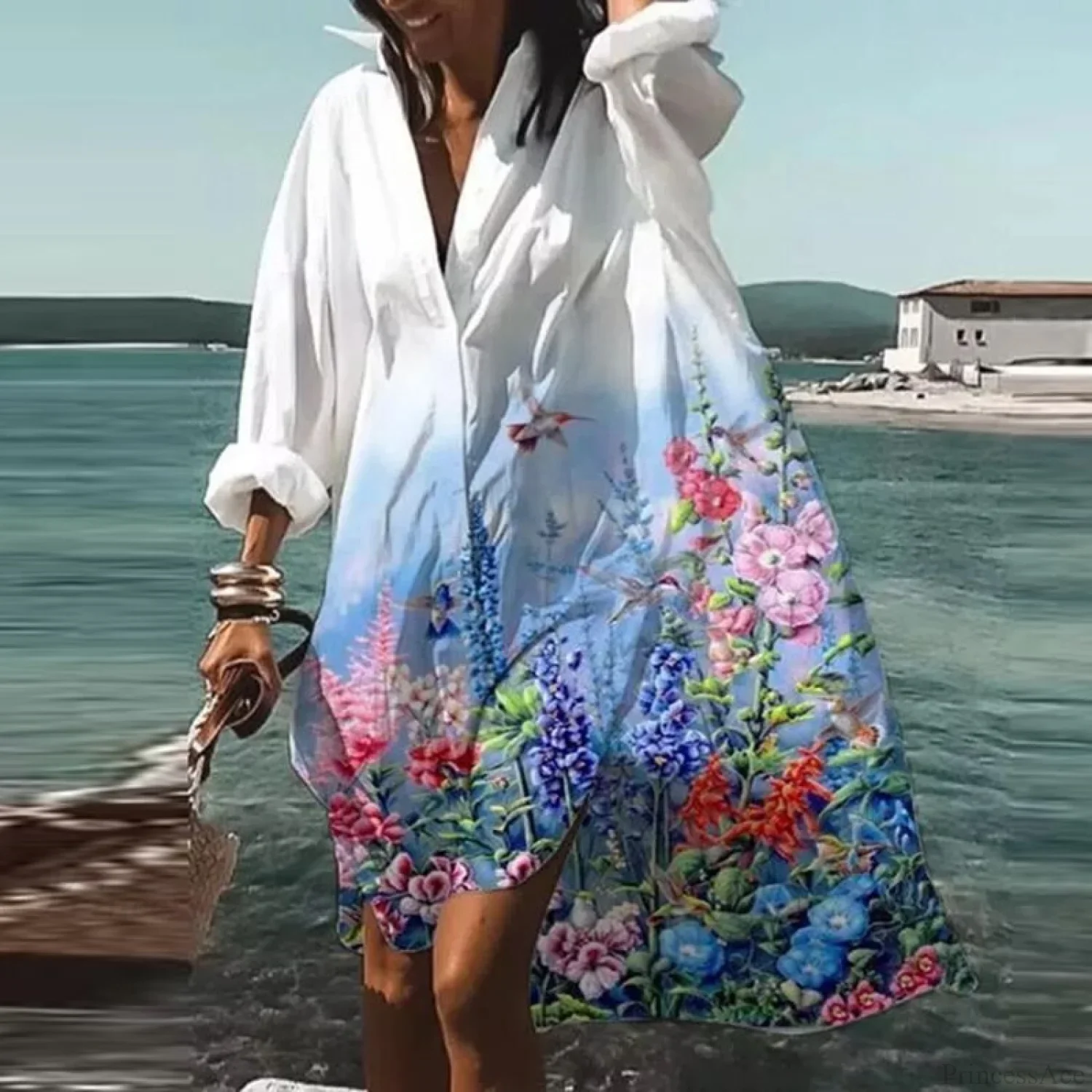 Print V-neck Loose Dress - Image 10