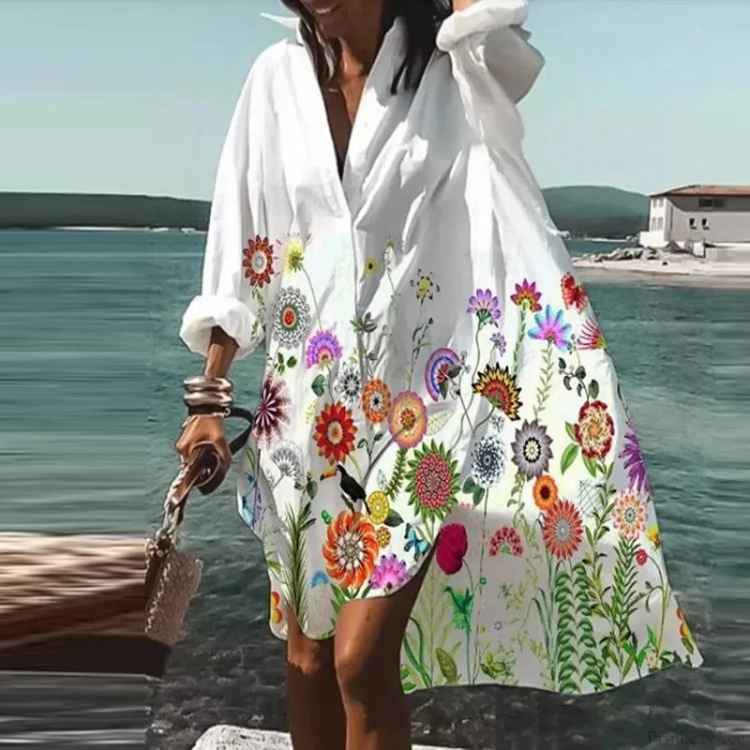 Print V-neck Loose Dress - Image 15