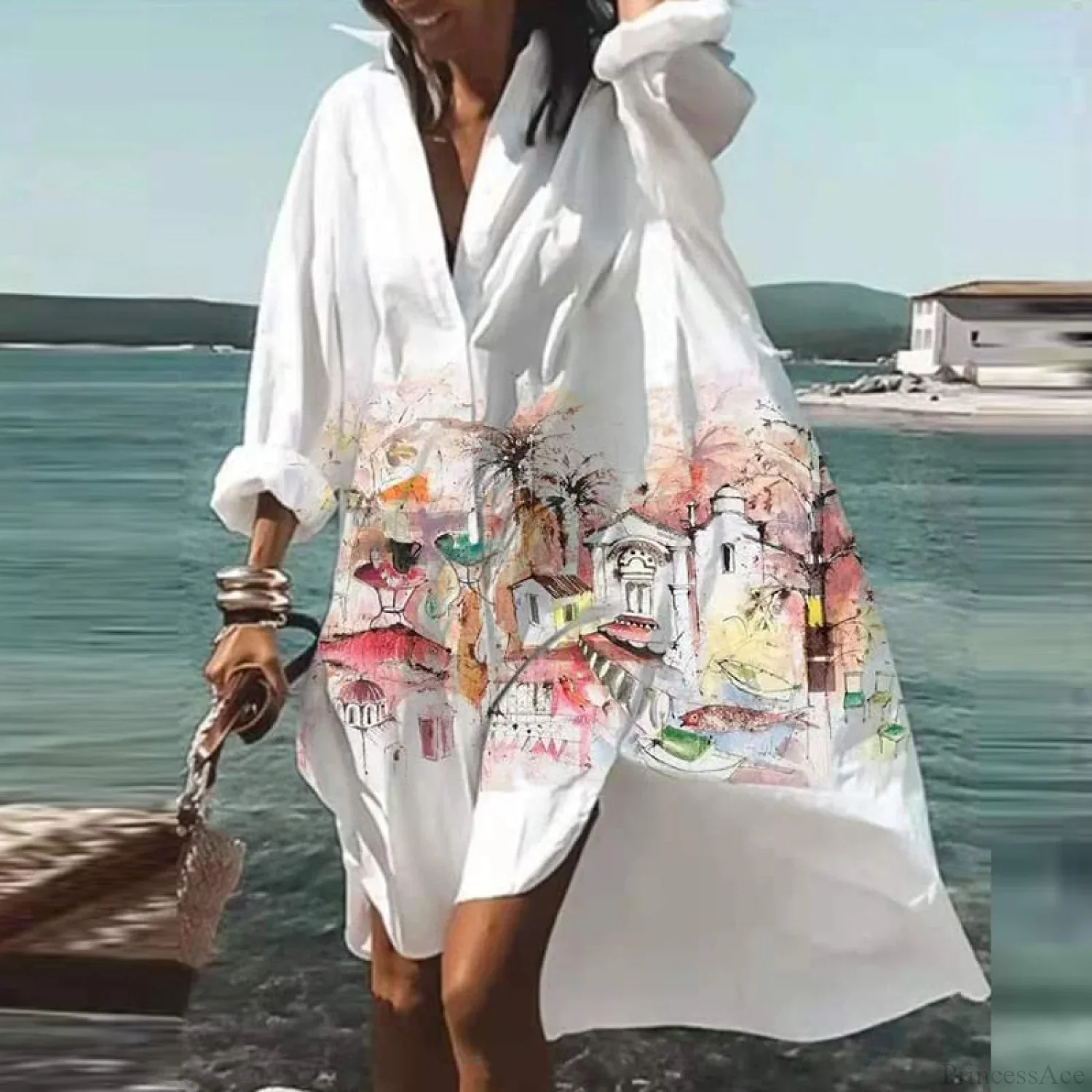 Print V-neck Loose Dress - Image 5