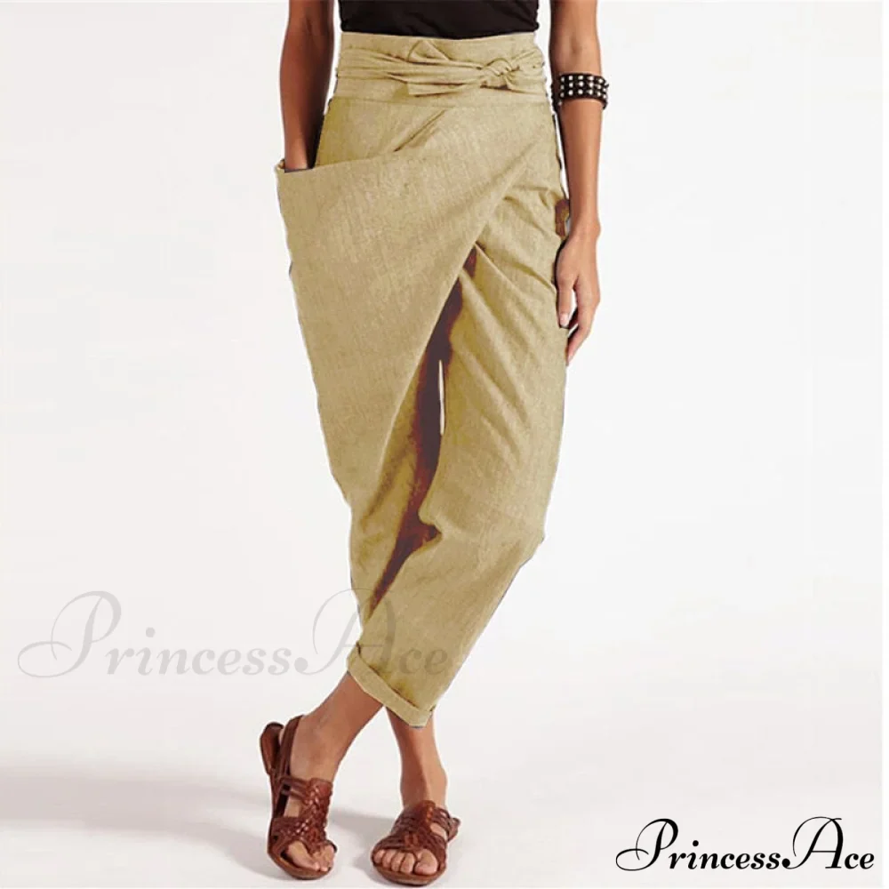 Irregular Lacing Cropped Casual Solid Color Trousers - Image 5