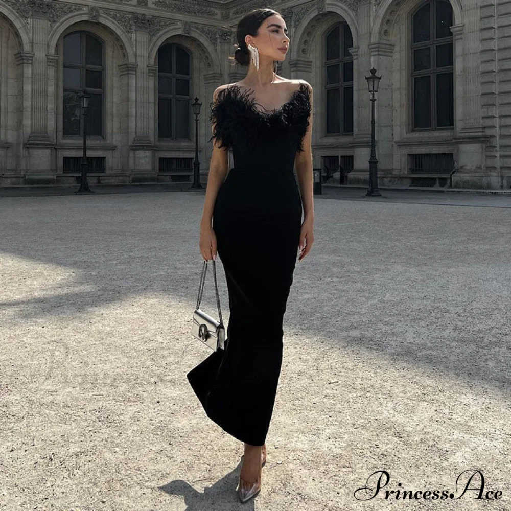 Strapless Feather Evening Sexy Corset Bodycon Midi Dress - Image 2