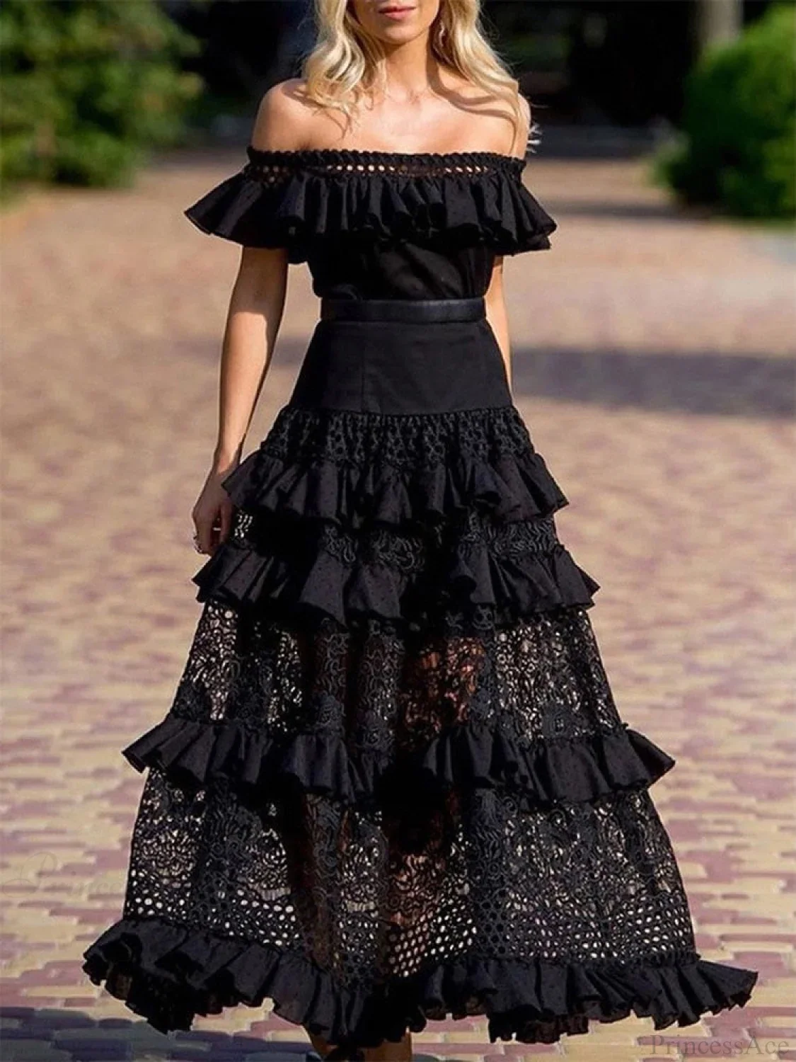 One-Shoulder Ruffle Evening Maxi Dress - Image 3
