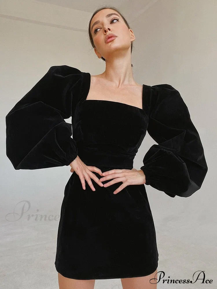 Evening Velvet Square Collar Party Dresses