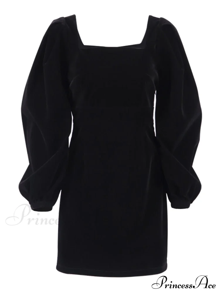 Evening Velvet Square Collar Party Dresses - Image 3