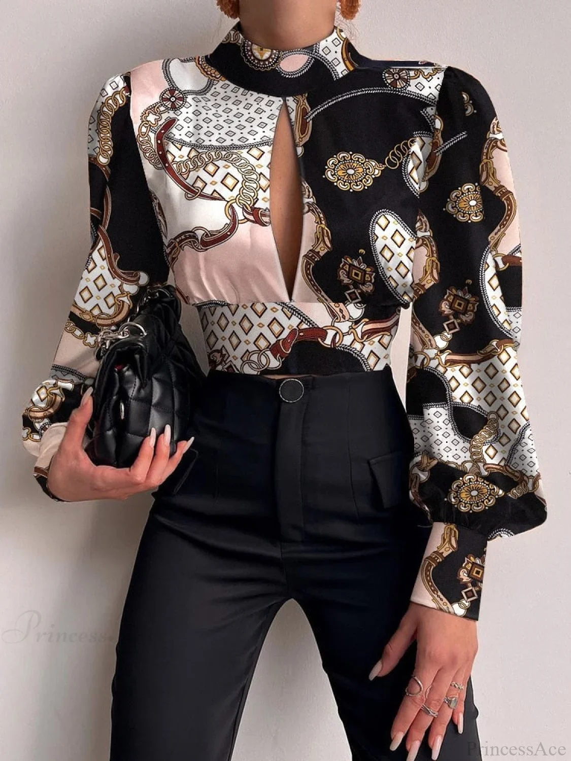 Office LadySlim Stand Collar Long Sleeve Blouse - Image 4