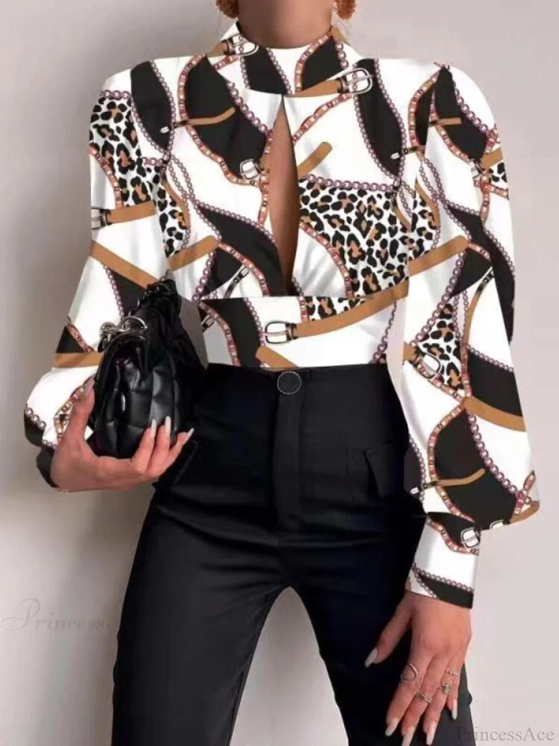 Office LadySlim Stand Collar Long Sleeve Blouse - Image 8