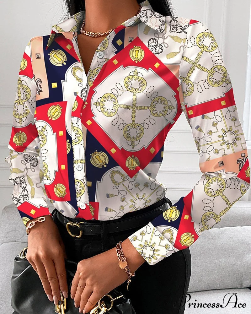 Office Lady Print Button Shirts - Image 3
