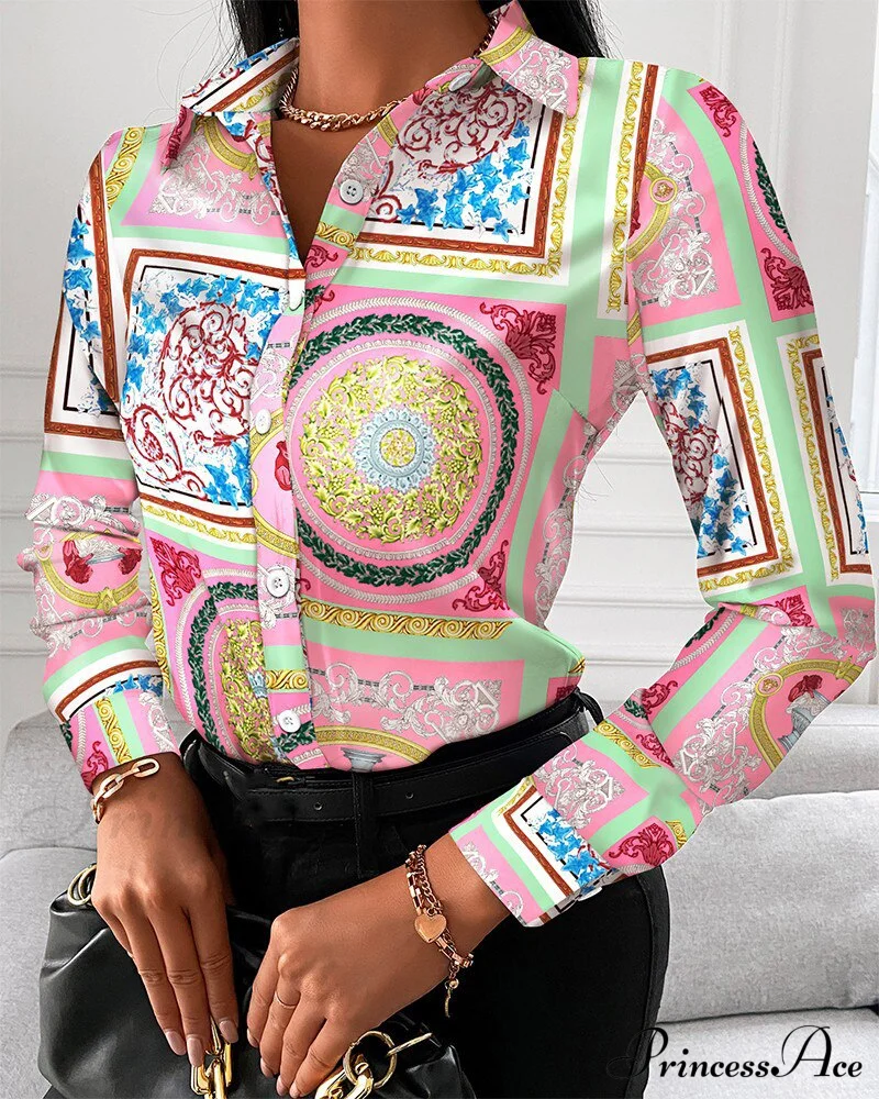 Office Lady Print Button Shirts - Image 4