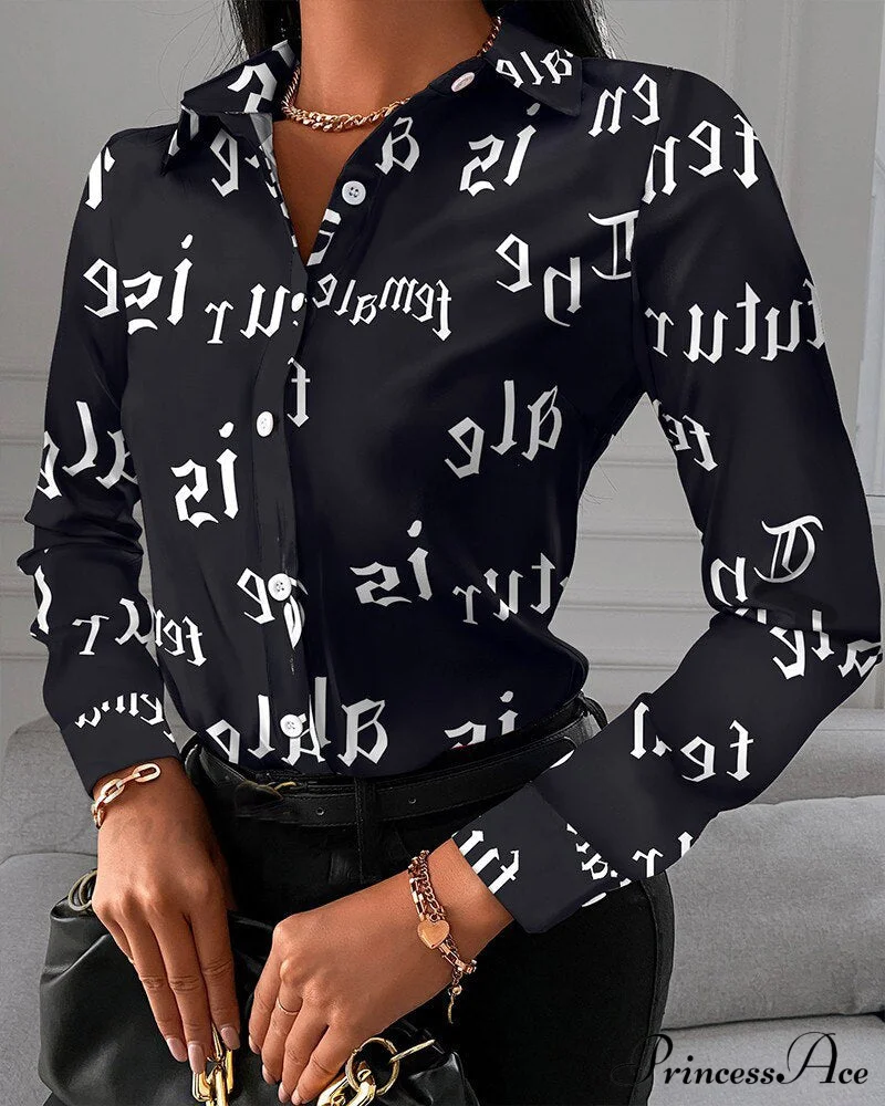 Office Lady Print Button Shirts - Image 8