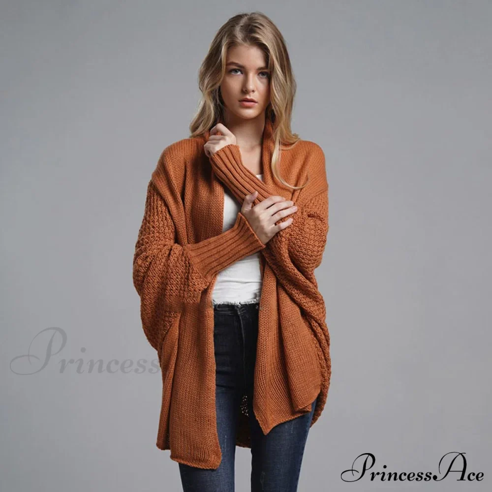 Oversized Sweater Knitted Patchwork Batwing Sleeves Cardigan - Image 12