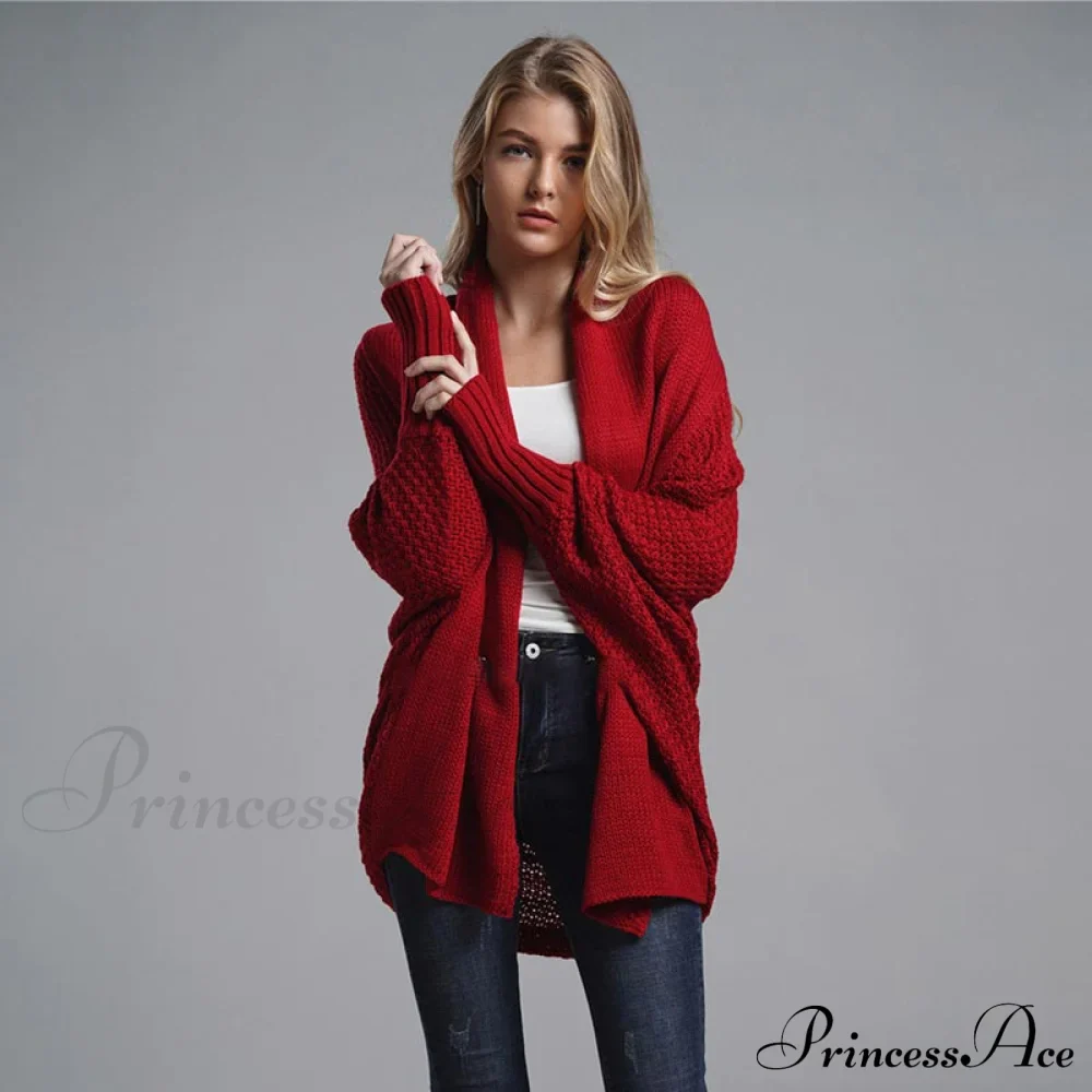 Oversized Sweater Knitted Patchwork Batwing Sleeves Cardigan - Image 13