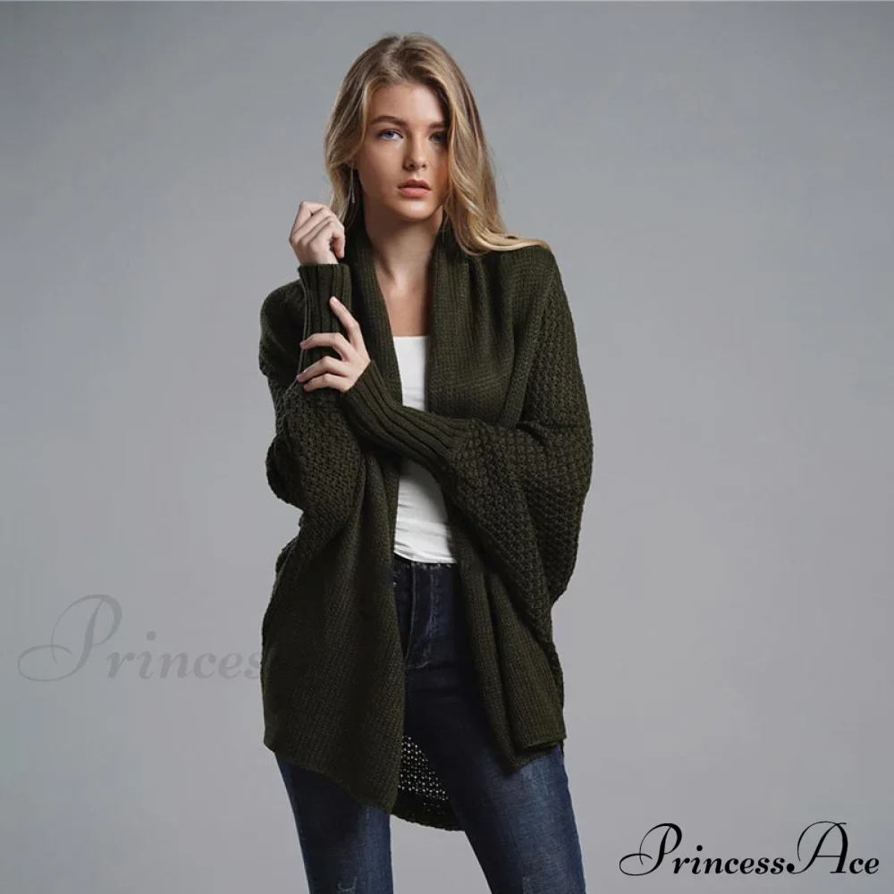 Oversized Sweater Knitted Patchwork Batwing Sleeves Cardigan - Image 9