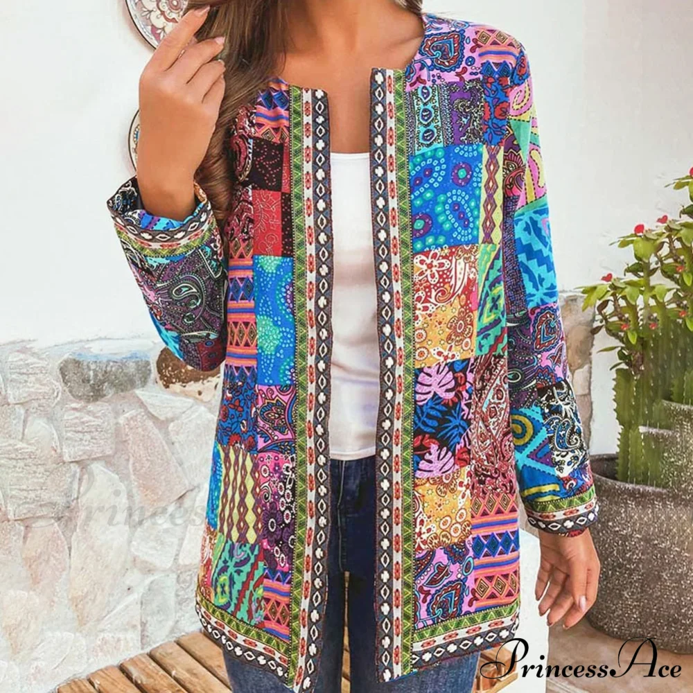 Ethnic Floral Print Long Sleeve Loose Coat Cardigan Chic Outerwear - Image 6