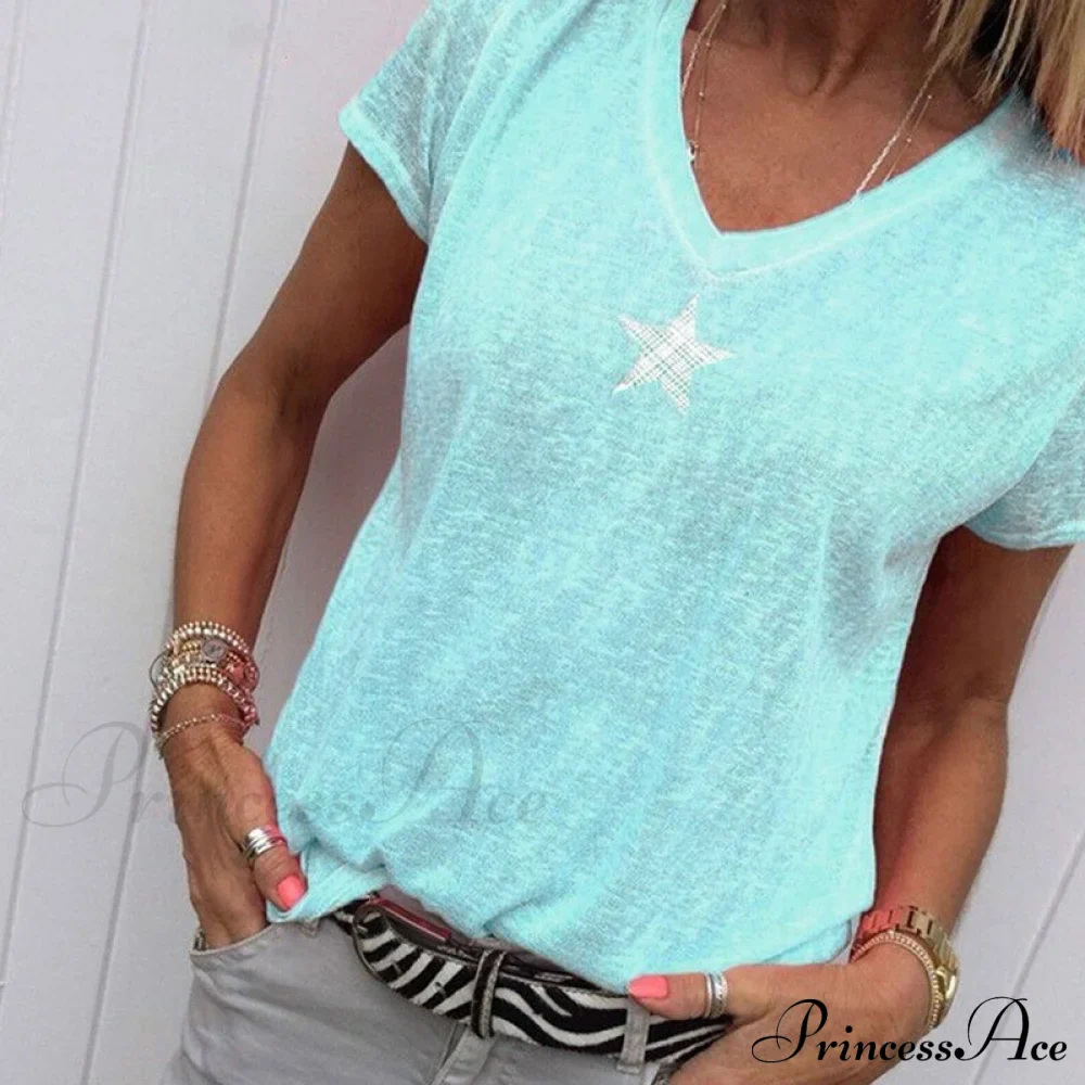 Casual Solid Color Short Sleeve V Neck T-shirt - Image 10