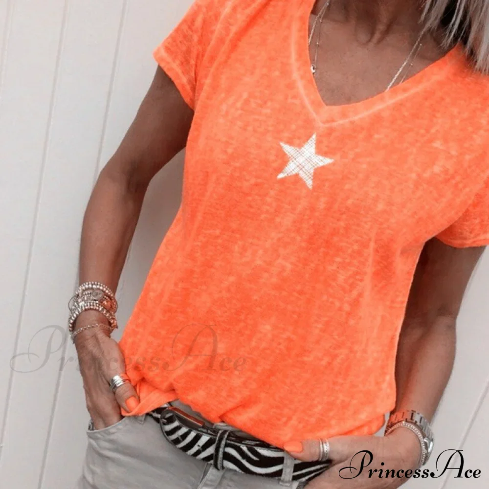 Casual Solid Color Short Sleeve V Neck T-shirt - Image 11