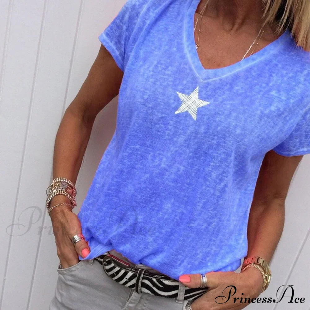 Casual Solid Color Short Sleeve V Neck T-shirt - Image 12