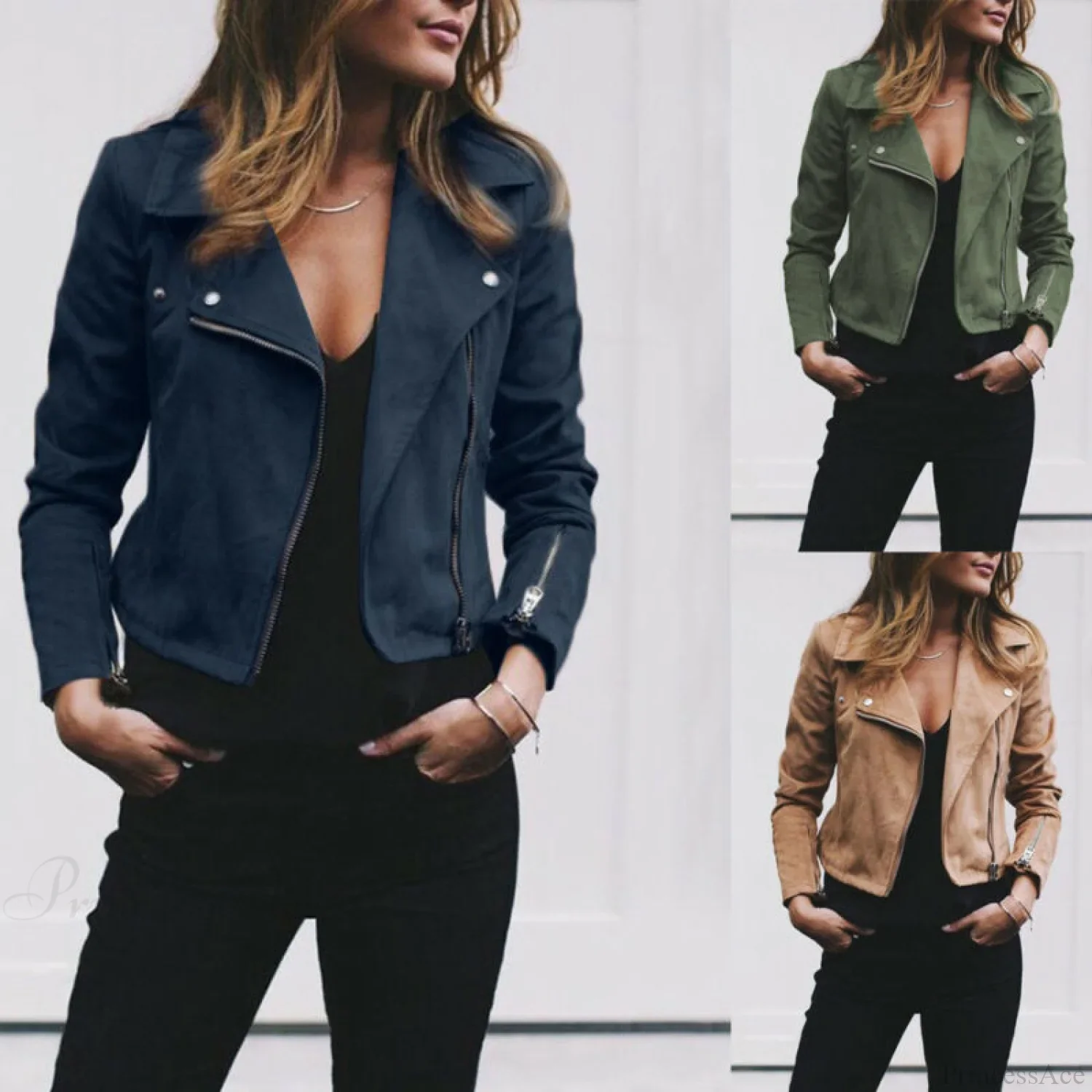 Fashion Solid Color Cool Zipper Jacket - Image 3