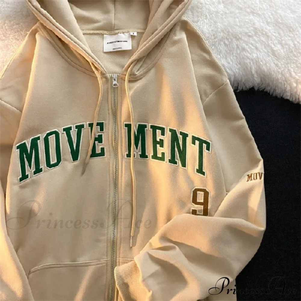 Letter Embroidery Vintage Loose Zipper Hoodies - Image 17