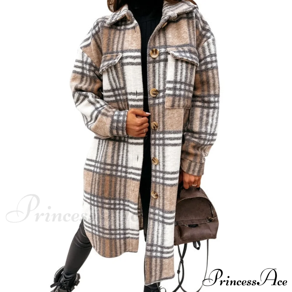 Plaid Long Blouses Coat - Image 4